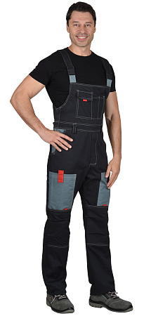 Летний костюм мужской Сириус-Фаворит с полукомбинезоном, из ткани Саржа, темно-серый с серым и красным