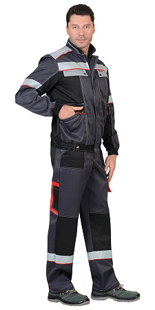 Летний костюм мужской Сириус-Полином с полукомбинезоном, темно-серый со св.серым черным и красным