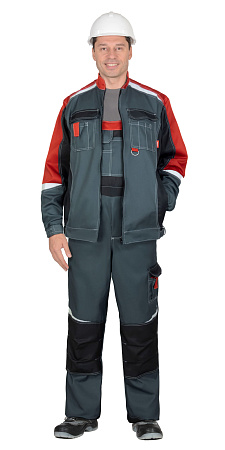 Летний костюм мужской Сириус-Фаворит-мега-Росс, с полукомбинезоном, темно-серый с красным