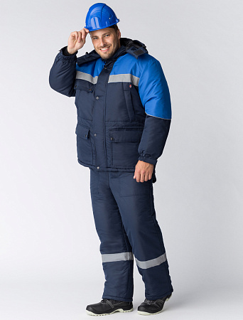 Зимний костюм мужской Факел-Баррик с полукомбинезоном, темно-синий с васильковым